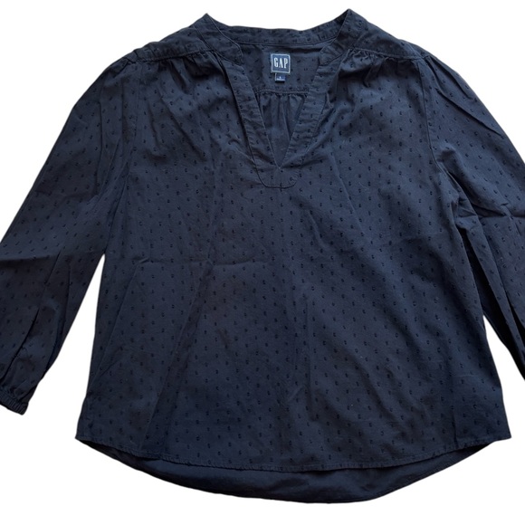 GAP Popover Top Black Swiss Dot Blouse Loose Fit Balloon Top Large 100% Cotton - Picture 2 of 9